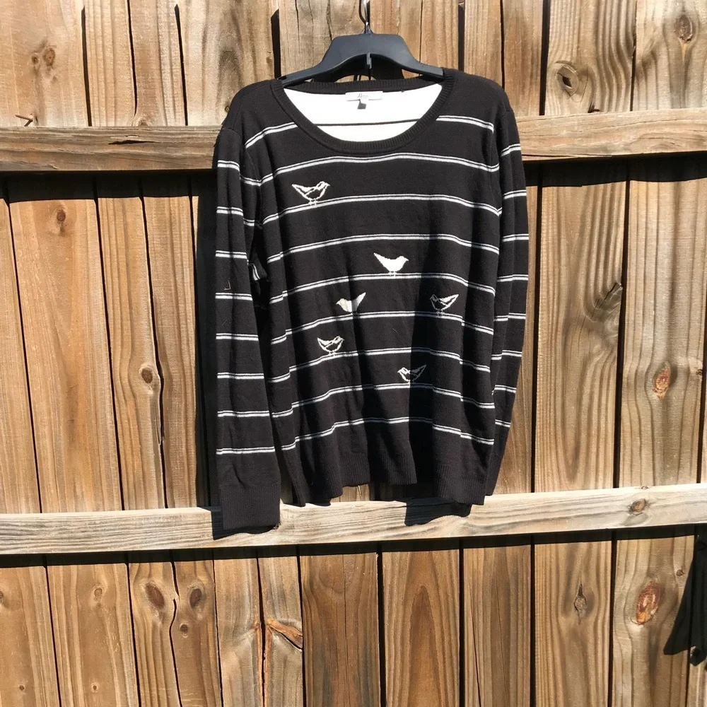 Vintage Deadstock Birds Sweater by G.H. Bass Black White Retro NWT NEW Preppy